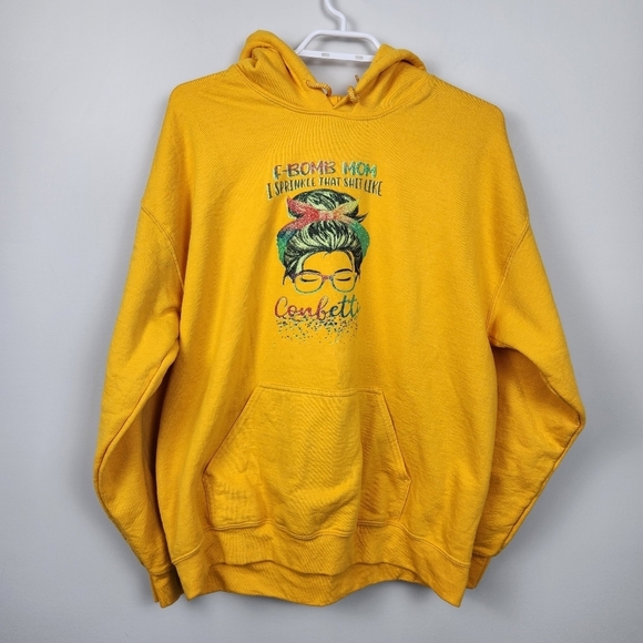 "F-Bomb Mom" Women's Cozy Comfortable Yellow Hoodie Hooded Sweatshirt Size L - Picture 3 of 12